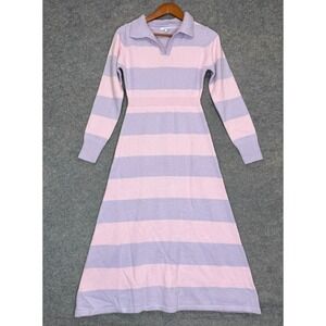 Olivia Rubin Tallulah Sweater Dress Womens Pink Purple Stripe Collared Maxi Knit